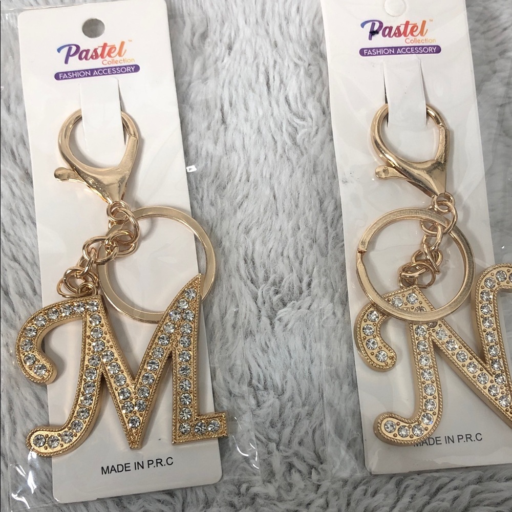 Pastels Gold Rhinestone Initial Keychain - Picture 4 of 4